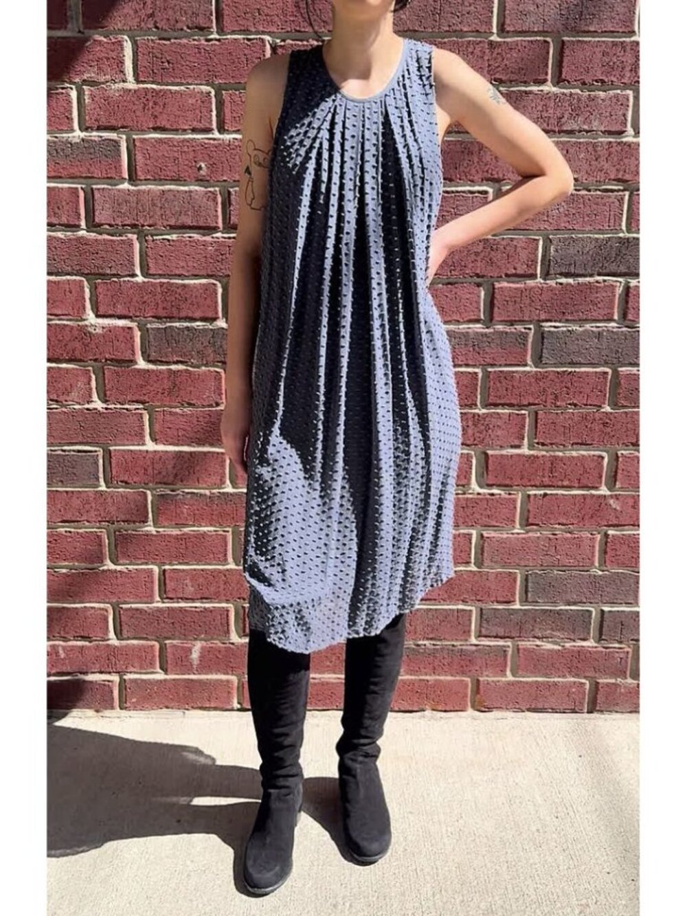 Balenciaga Silk Dress with Swiss Dot in Blue/Grey, size 40IT (fits like US 2/4)